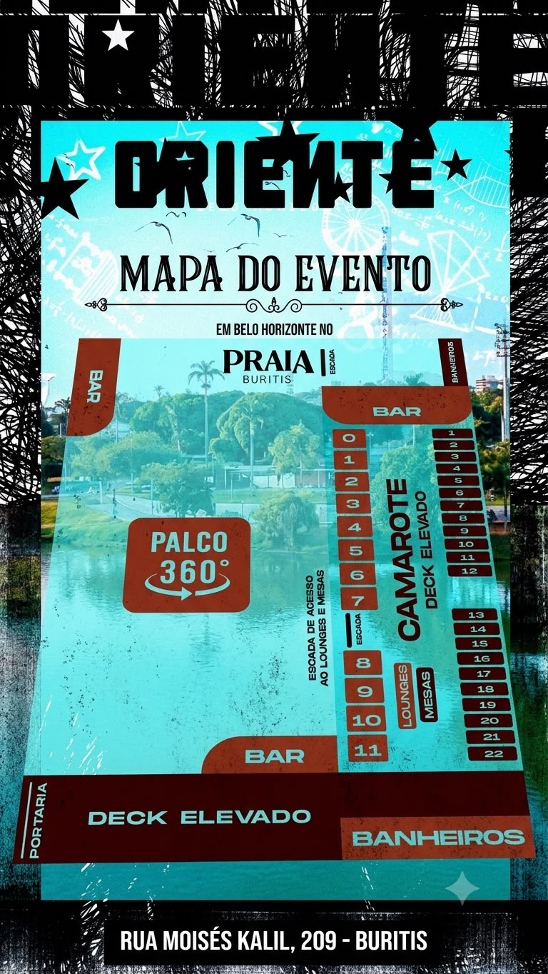 Mapa de Turnê ORIENTE EM BH - Desorientados no PRAIA BURITIS